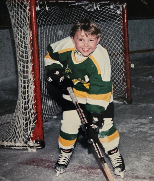 Brayden as a young hockey player in the net